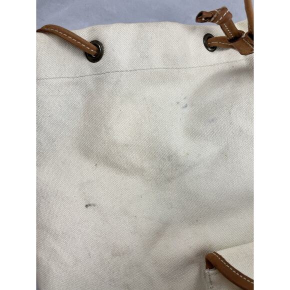 GH Bass Canvas Backpack Rucksack Drawstring Closure Bucket Style Leather Trim - Picture 12 of 13